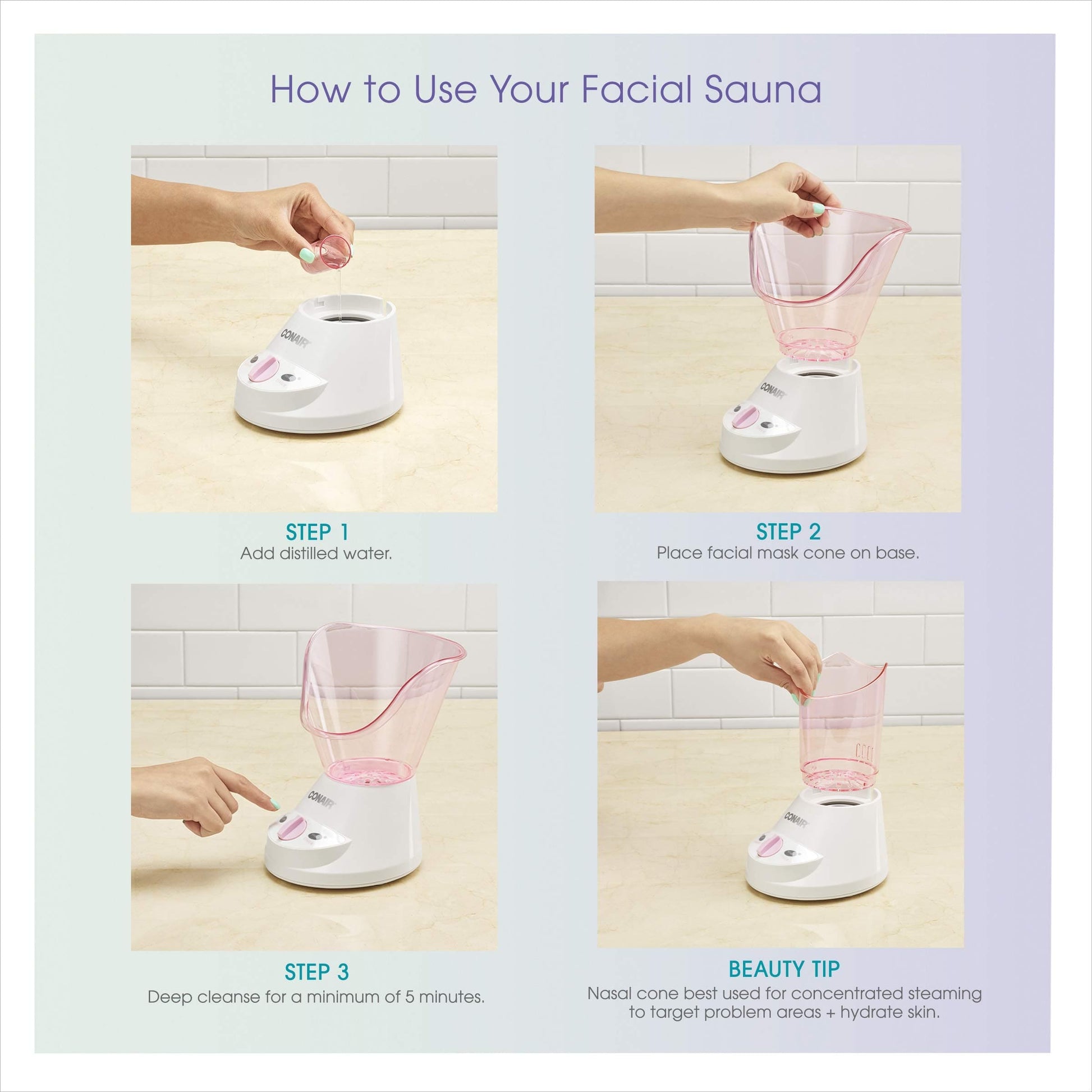 True Glow by Conair Gentle Mist Moisturizing Facial Steamer with Cleansing Brush Conair