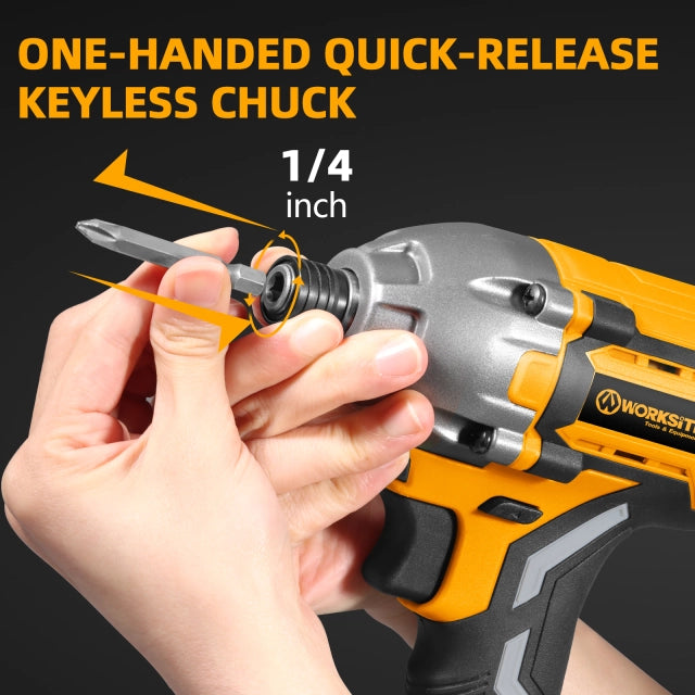 WORKSITE 20V Brushless Cordless Impact Driver 1/2 Inch  High Torque 300N.m Compact Handheld Variable Speed Electric Drivers-CIS336 Worksite Power Tools