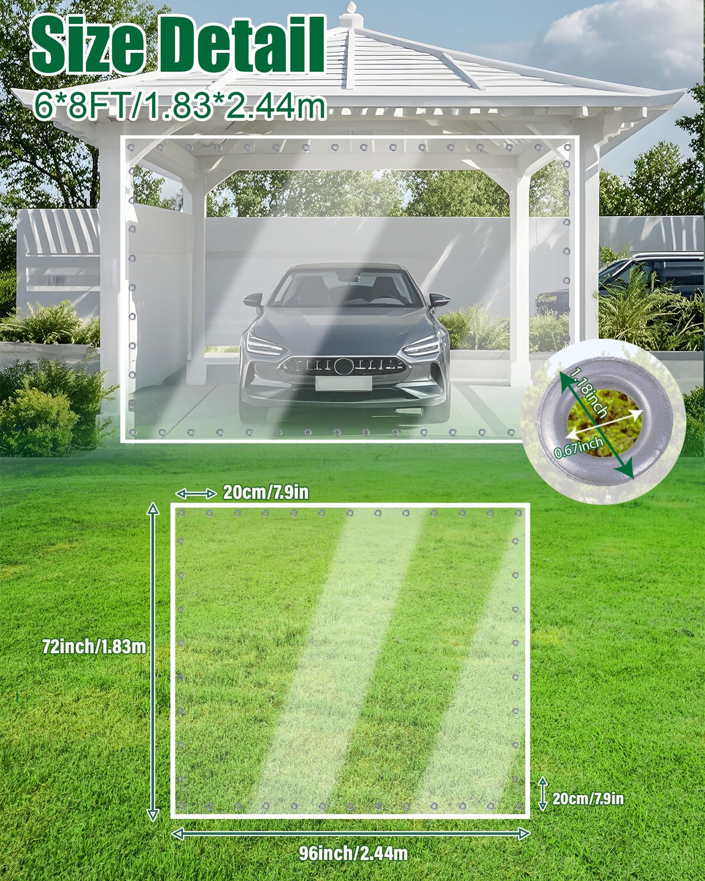Erfolkerz 6'H x8'W Outdoor Vinyl Curtain 19oz Thicked Clear Tarps, Vinyl Patio Enclosure,Clear Outdoor Curtains Heavy Duty Waterproof Transparent Tarp with Grommets for Patio Gazebo Balcony Pergola Erfolkerz