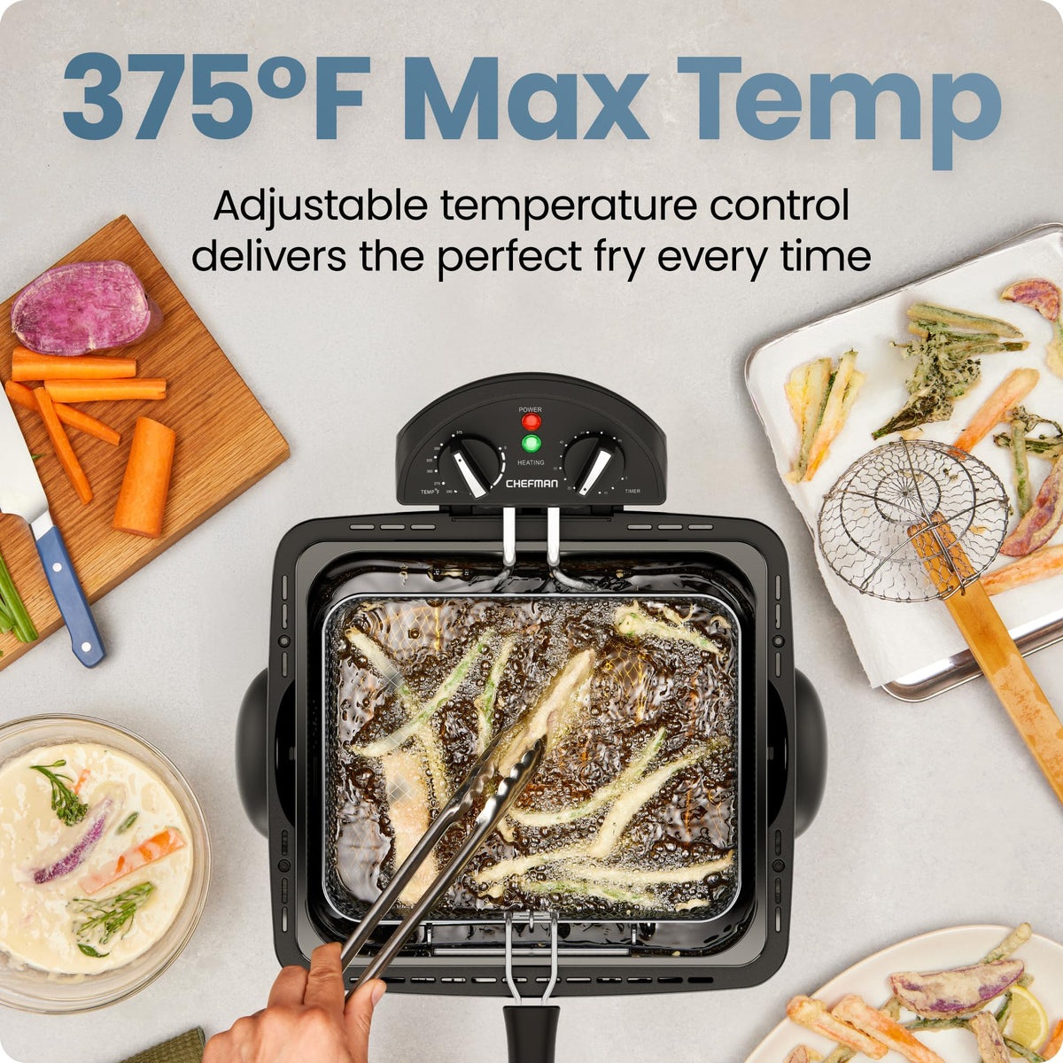Chefman 4.5 Liter Deep Fryer w/Basket Strainer, XL Jumbo Size, Adjustable Temperature & Timer, Perfect for Fried Chicken, Shrimp, French Fries, Chips & More, Removable Oil-Container, Stainless Steel Chefman