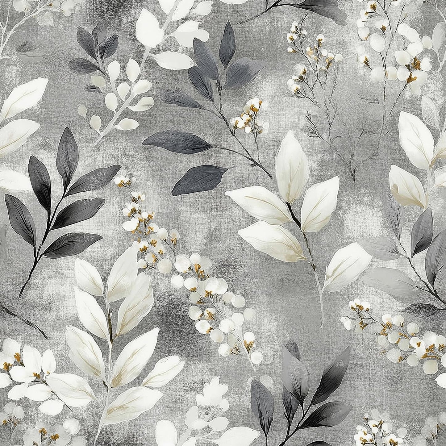 HelloWall Grey Botanical Wallpaper Peel and Stick Modern Farmhouse Wallpaper Gray Leaf French Grey White Flower Botanical Nature Minimalist Floral Watercolor Leaf Contact Paper Self Adhesive 17.5x80 HelloWall