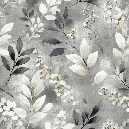 HelloWall Grey Botanical Wallpaper Peel and Stick Modern Farmhouse Wallpaper Gray Leaf French Grey White Flower Botanical Nature Minimalist Floral Watercolor Leaf Contact Paper Self Adhesive 17.5x80 HelloWall