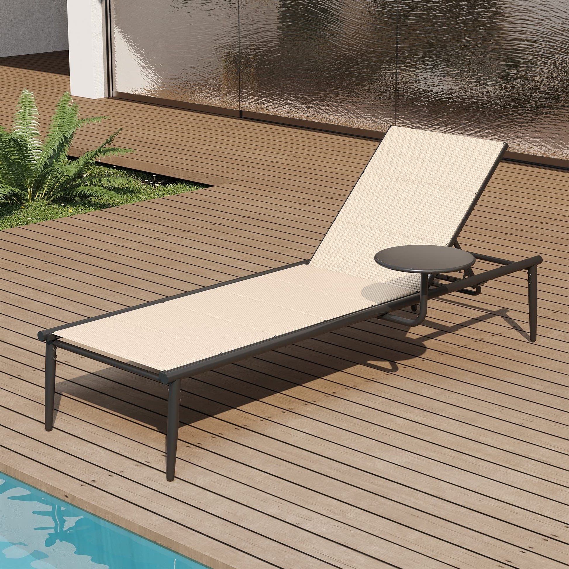 EAST OAK Outdoor Chaise Lounge, Aluminum Patio Lounge Chair with Side Table, Adjustable Lounge Chairs for Outside Reclining Chair 5 Positions for Patio, Beach, Yard, Pool, Lawn ebuys