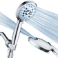 AquaCare High Pressure 8-mode Handheld Shower Head - Anti-clog Nozzles, Built-in Power Wash to Clean Tub, Tile & Pets, Extra Long 6 ft. Stainless Steel Hose, Wall & Overhead Brackets Hotel Spa