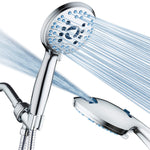 AquaCare High Pressure 8-mode Handheld Shower Head - Anti-clog Nozzles, Built-in Power Wash to Clean Tub, Tile & Pets, Extra Long 6 ft. Stainless Steel Hose, Wall & Overhead Brackets Hotel Spa