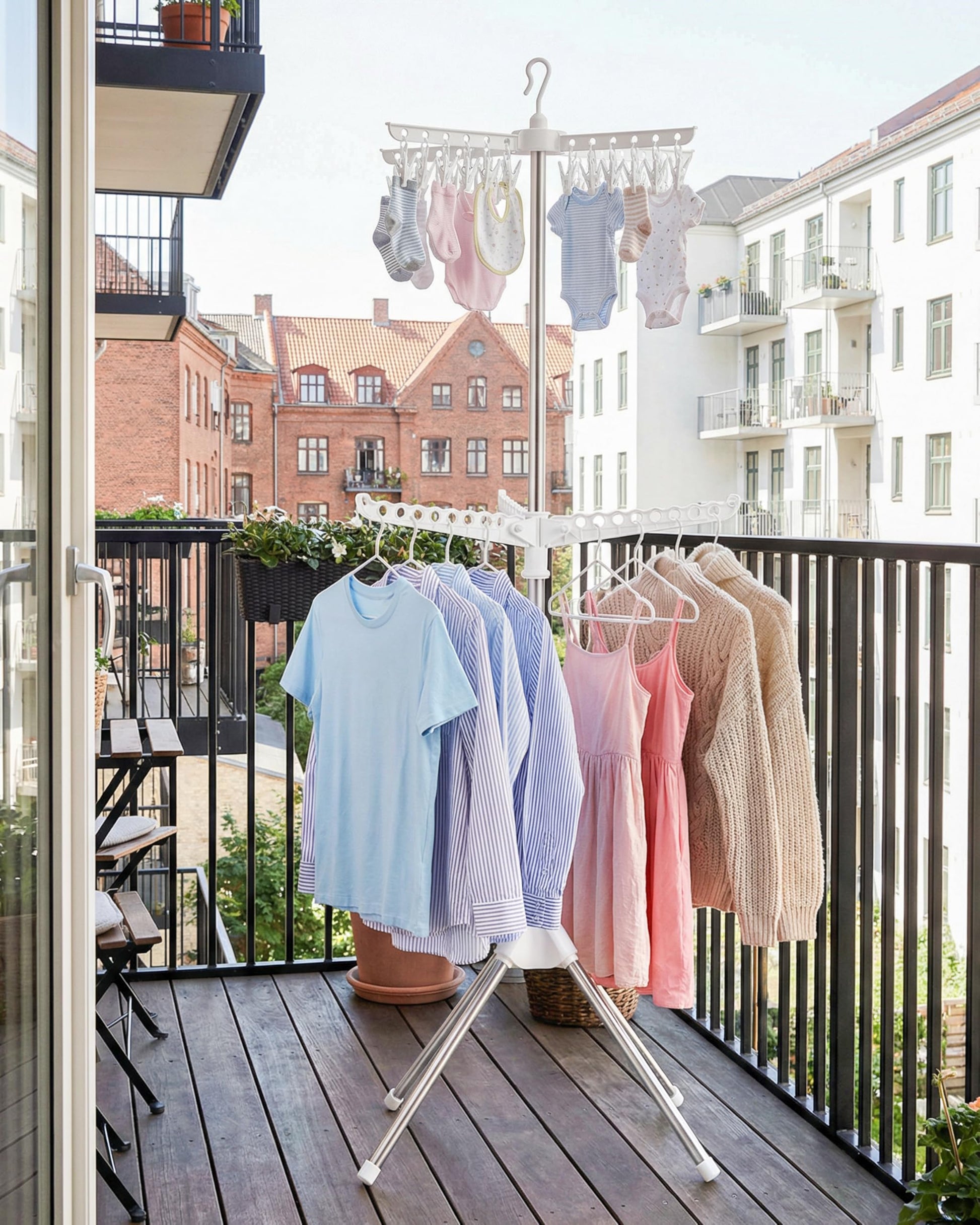 VewePata Foldable Clothes Drying Rack - 2 Tier Laundry Drying Rack, Portable Clothing Rack with Rotating Clothes Rail with 24 Clips and 3 Rotatable Arms, Suitable for Flats and Small Rooms VewePata