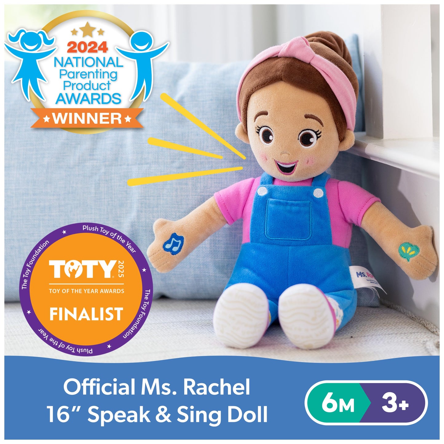 Ms. Rachel Official Speak & Sing Doll, 16” Tall Interactive Toy with 4 Songs & 16+ Phrases, Toddler Toys for Girls & Boys Ages 6 Months to 3+ Years. Ms. Rachel
