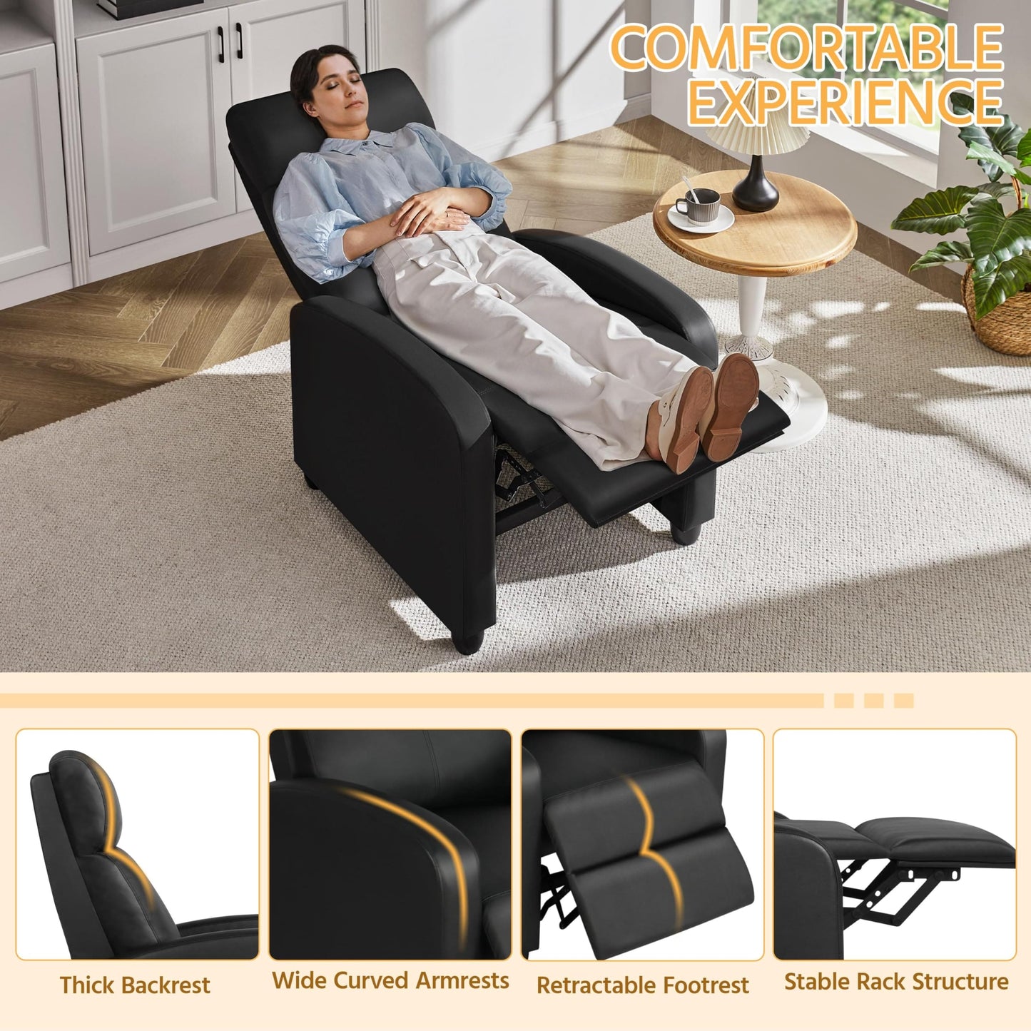 Yaheetech Recliner Chair PU Leather Recliner Sofa Home Theater Seating with Lumbar Support Overstuffed High-Density Sponge Push Back Recliners Armchair for Living Room Yaheetech