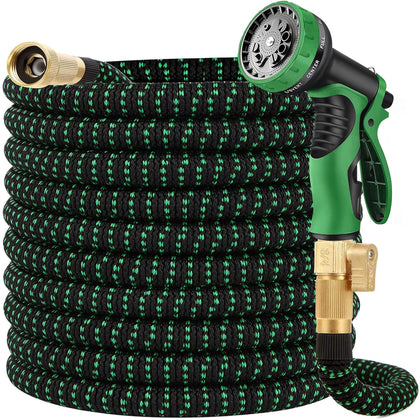 100 FT Expandable Garden Hose -with 10 Patterns Nozzle, No Kink Lightweight Flexible Hose with 3/4