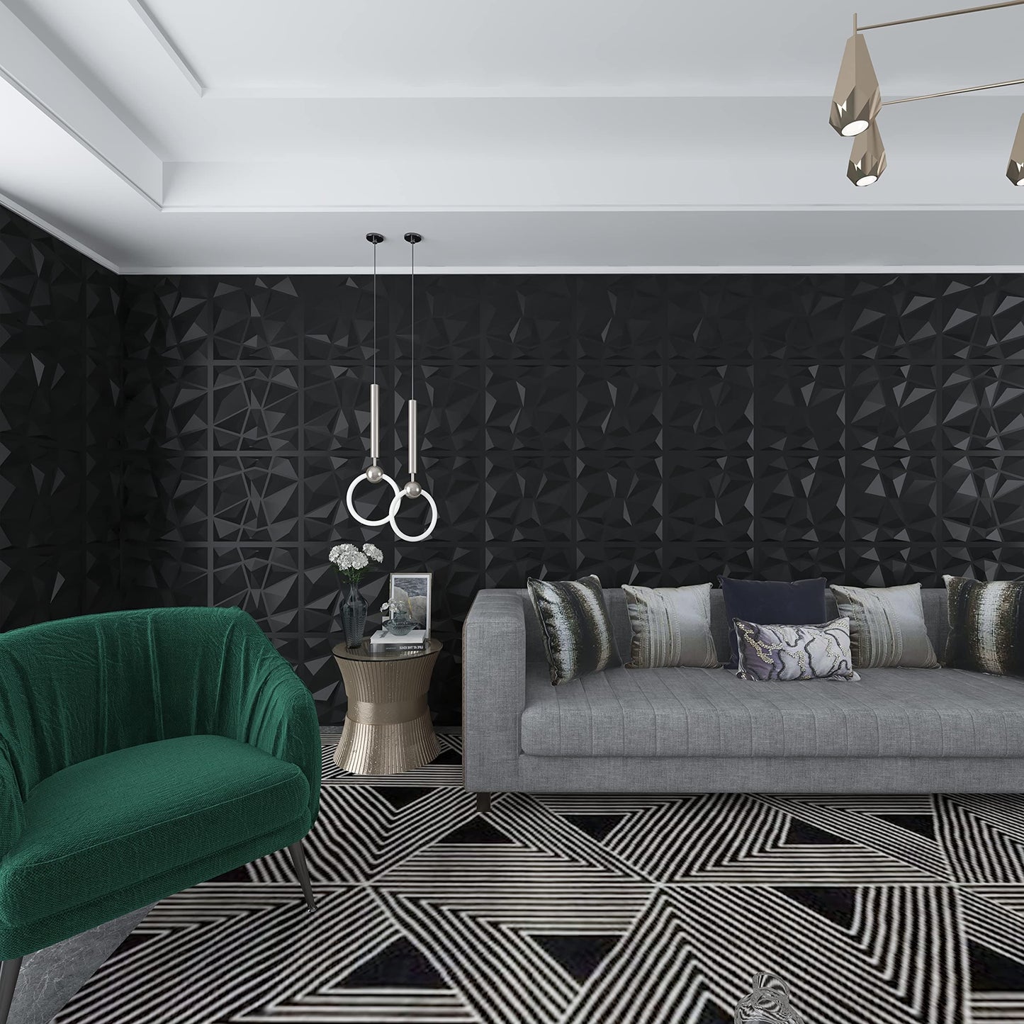 Art3d 3D Paneling Textured 3D Wall Design, Black Diamond, 19.7" x 19.7" (12 Pack) Art3d