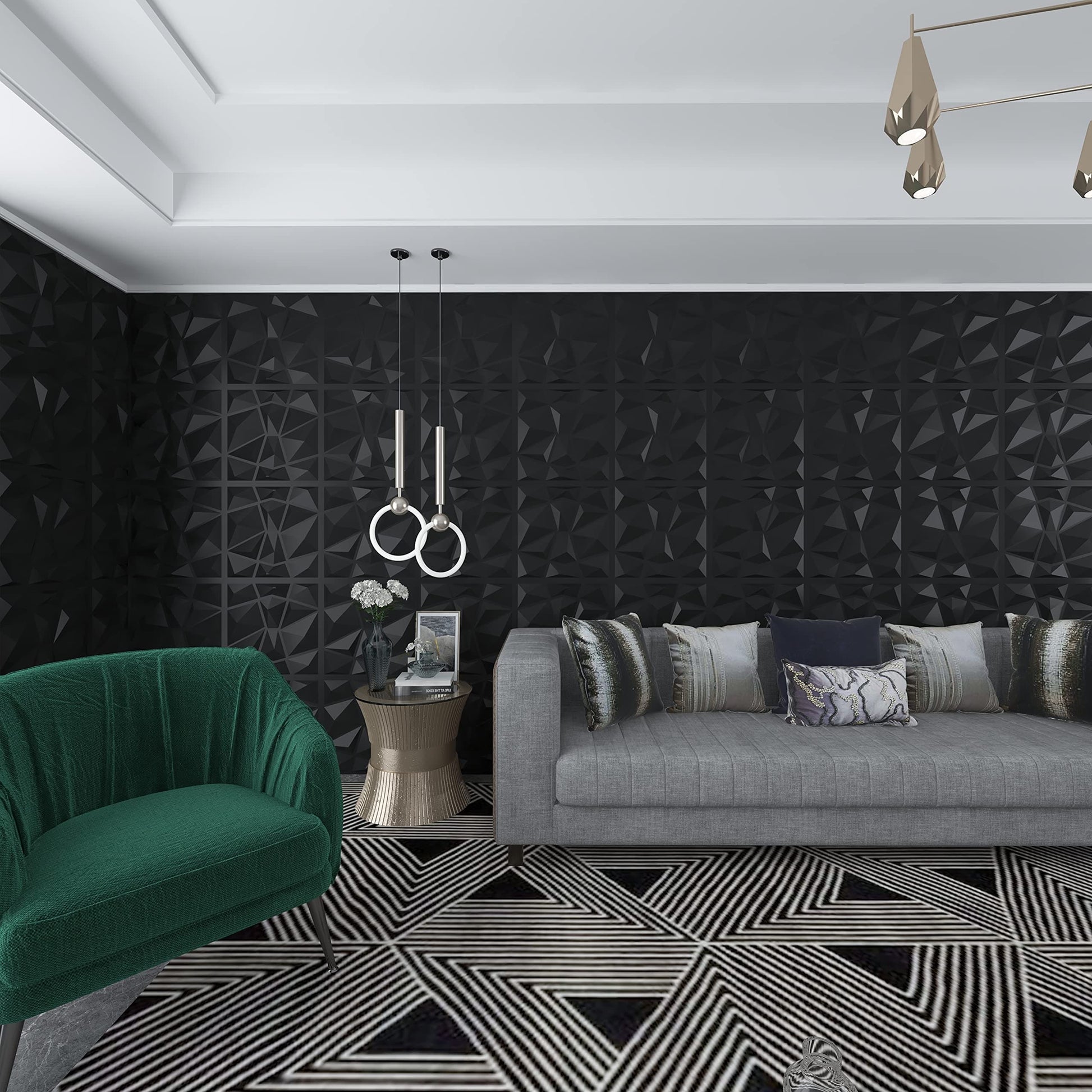 Art3d 3D Paneling Textured 3D Wall Design, Black Diamond, 19.7" x 19.7" (12 Pack) Art3d