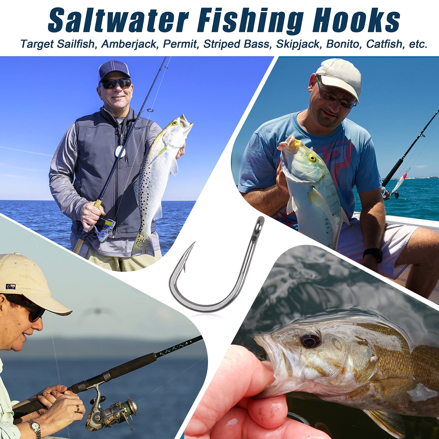Saltwater Live Bait Fishing Hooks- 35pcs Inline Circle Hooks Catfish Bait Fish Hooks 2X Strong Stainless Steel Hooks for Big Game Fishing 1/0-12/0 SILANON