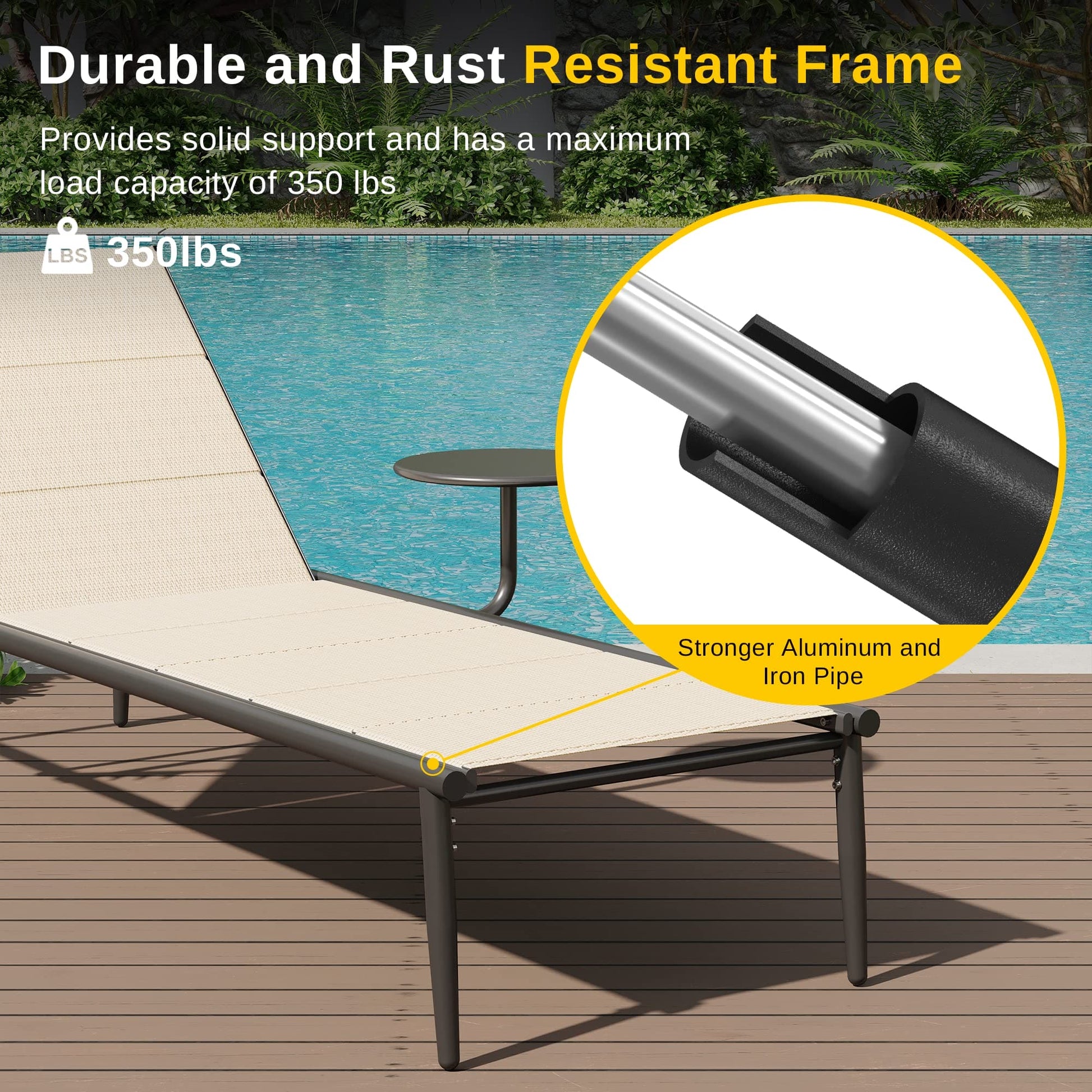 EAST OAK Outdoor Chaise Lounge, Aluminum Patio Lounge Chair with Side Table, Adjustable Lounge Chairs for Outside Reclining Chair 5 Positions for Patio, Beach, Yard, Pool, Lawn ebuys