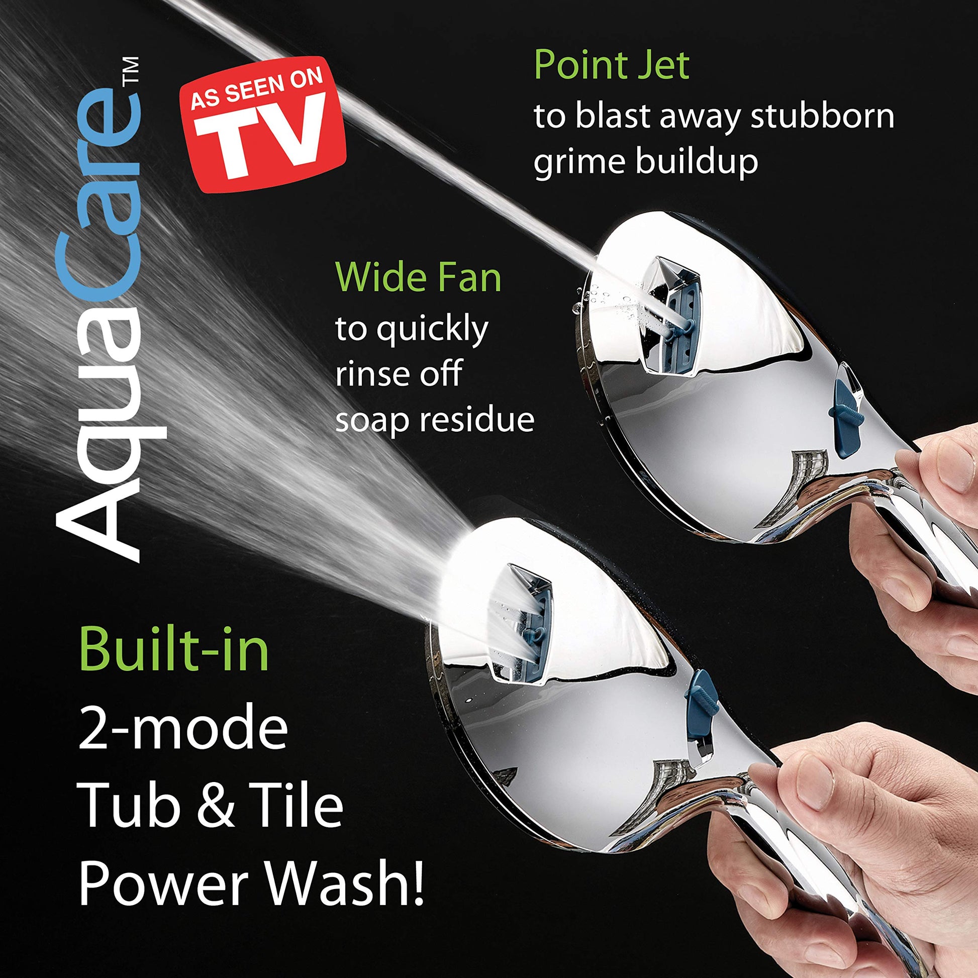 AquaCare High Pressure 8-mode Handheld Shower Head - Anti-clog Nozzles, Built-in Power Wash to Clean Tub, Tile & Pets, Extra Long 6 ft. Stainless Steel Hose, Wall & Overhead Brackets Hotel Spa