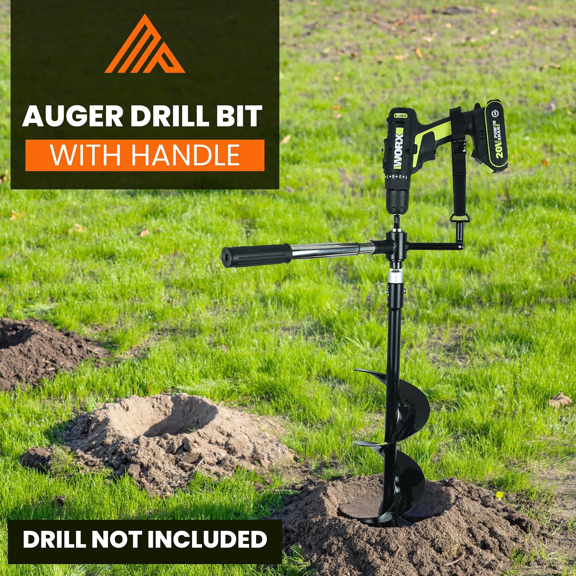 Earth Auger - 6" Wide x 32" Deep - Electric Post Hole Digger - Handles - Hole Digger for Fence Posts MightyPhine