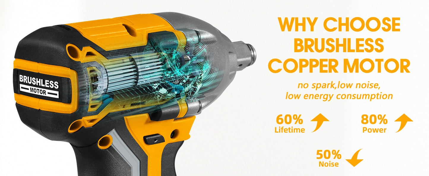 WORKSITE Brushless Cordless Impact Wrench 1/2 Inch 20V High Torque 4.0Ah Battery 280 ft-lbs(380 Nm) Impact Gun Tools No.CIW336 Worksite Power Tools
