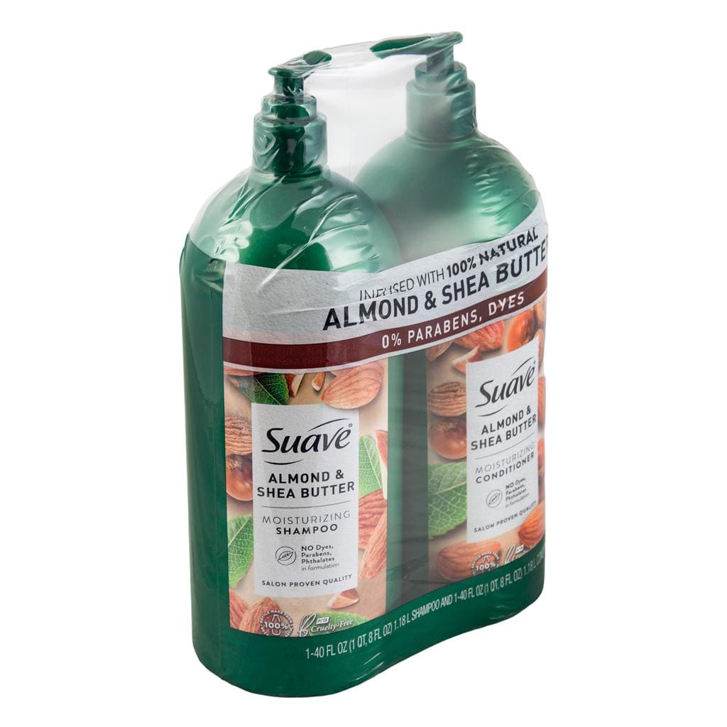 Suave Almond + Shea Shampoo and Conditioner 2 Units / 40 oz Enriched with 100% natural almond and shea butter, this exquisite formula repairs while cleansing, leaving dry or damaged hair nourished, beautiful and incredibly scented-208420 Hannah's Variety Store