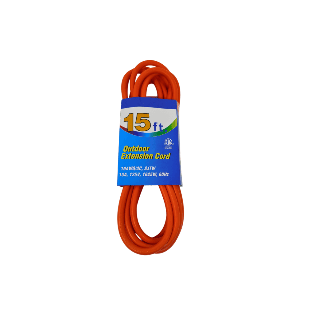 POWERLINK EXTENSION CORD OUTDOOR 15FT - W/ETL, SLEEVE, ORANGE, 16AWG /3C, SJTW-13AMP, 125V, 1625W 60HZ - MC009 MEGA