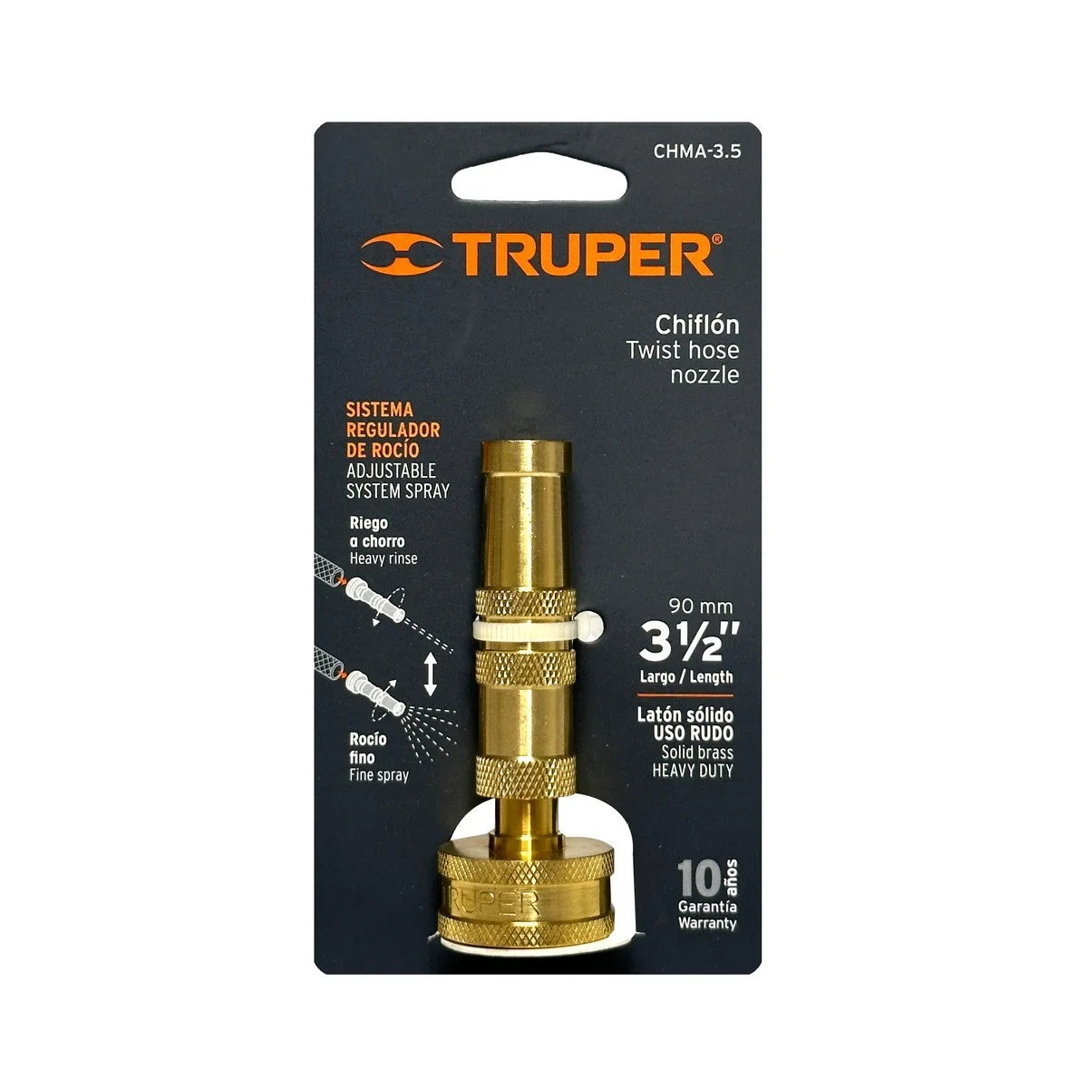TRUPER Brass Twist Nozzle 3 1/2 Inches with Adjustable System Spray- 13133 MEGA