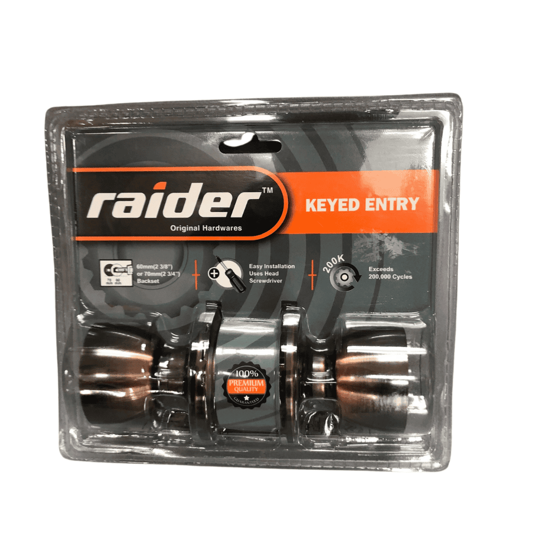 RAIDER Keyed Entry Entrance Cylindrical Knob Lockset for Office or Front Door MEGA