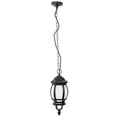 Voltech Ceiling Hanging Lantern, Black Indoor / Outdoor Use Vintage Style 55cm Long Pendulum Lantern with White Frosted Glass , LED 290lumens , 8w Power Usage - Volteck 46343 mega