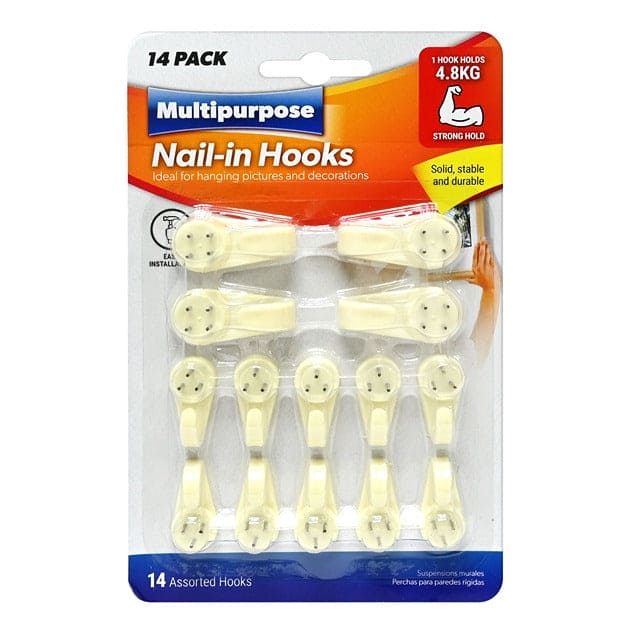 Multipurpose Nail- In- hooks Assocated Size 14 Pieces in pack, Ideal for hanging Pictures and Decorations - HY0052 ebuystt