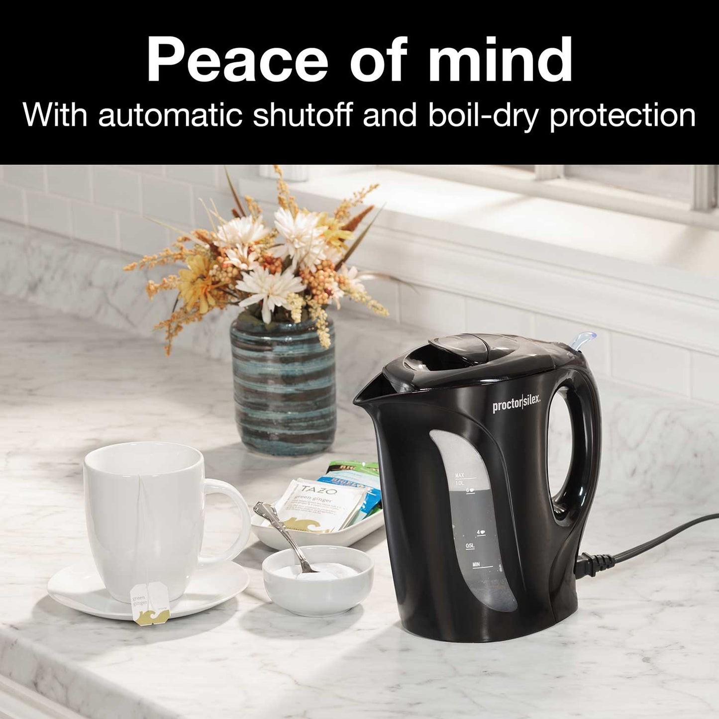 Proctor Silex Electric Tea Kettle, Water Boiler & Heater, 1L, Auto-Shutoff & Boil-Dry Protection, (Black) - K2071PS ebuystt