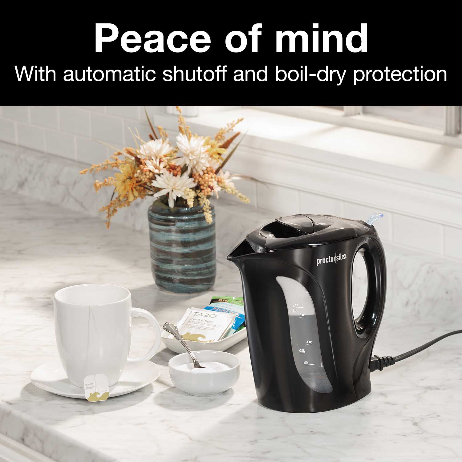 Proctor Silex Electric Tea Kettle, Water Boiler & Heater, 1L, Auto-Shutoff & Boil-Dry Protection, (Black) - K2071PS ebuystt