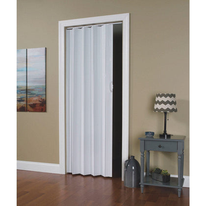 Mega Luxe PVC WHITE Accordion Folding Door, Suitable for any room in your home or office, Unique Design Saves Space:- Fits opening of 36-inches wide by 80-inches high- WHITE