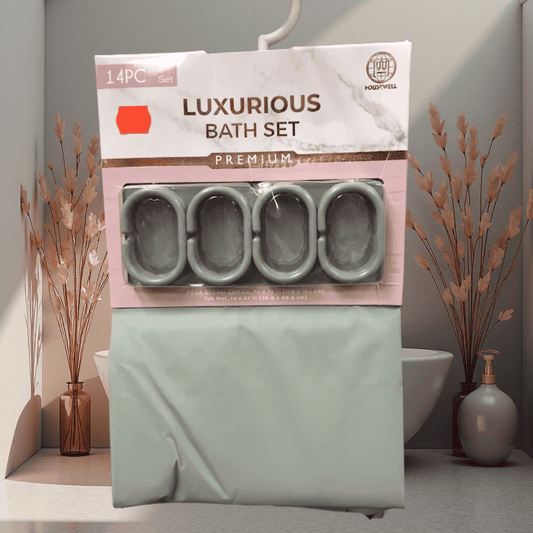 HOUSEWELL PLASTIC SHOWER CURTAIN W/NON SKID MAT 14 PC- 20021507 Mega