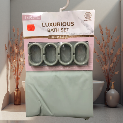 HOUSEWELL PLASTIC SHOWER CURTAIN W/NON SKID MAT 14 PC- 20021507
