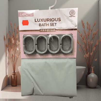 HOUSEWELL PLASTIC SHOWER CURTAIN W/NON SKID MAT 14 PC- 20021507 Mega