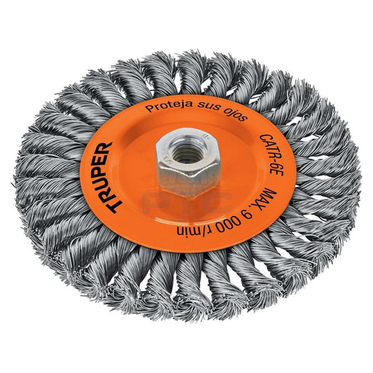 TRUPER CIRCULAR 5\8" WIRE WHEEL BRUSH Circular brush 6" braided wire, arbor 5/8"-11 STANDARD THREAD16MM- 17527 MEGA