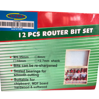Ultra 12-Piece Router Bit Set comes in a durable, handy storage box — perfect for both professionals and DIY enthusiasts. COHW064