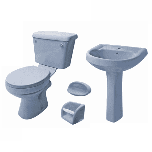 Victory 4 Pcs Toilet Set includes Face basin and Pedestal soap dish and Tissue holder, Lever and Seat. Blue in Color, Durable, Elegant Finish P-Trap - CHIA153 MEGA