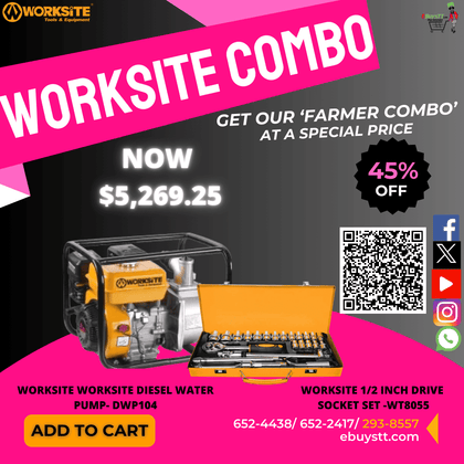 WORKSITE 'Farmer' Combo Worksite Diesel water Pump & WORKSITE 1/2 Inch Drive Socket Set - 24 PCS - DWP104-WT8055