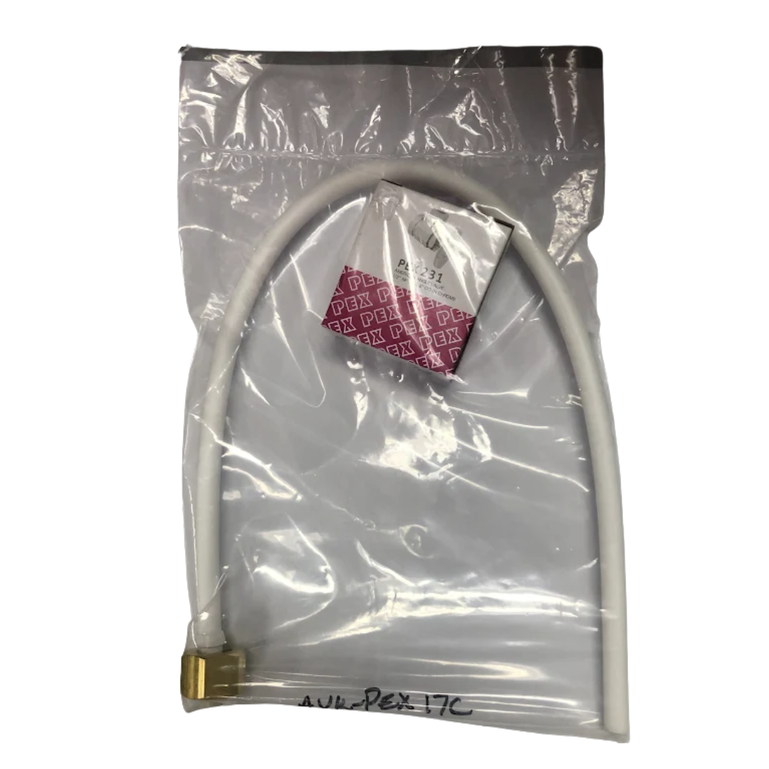 PEX ANGLE VALVE KIT WITH NUTS AND TUBE-90° angle shut-off valve, compression nuts, and supply tube-AVK-PEX17C MEGA