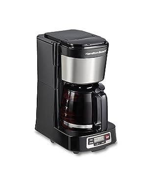 Hamilton Beach 5 Cup Compact Drip Coffee Maker with Programmable Clock, Glass Carafe, Auto Pause and Pour, Black & Stainless Steel (46111) ebuystt