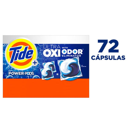 Tide Power Pods Ultra-Oxi Laundry Detergent in Capsules 72 Units. Fight grime, dirt and bad odors with these capsules that act as laundry detergent and eliminate unpleasant odors on your clothes.- 476377