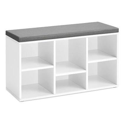 Luxhome White Shoe Rack Bench with Padded Seat and 6 Storage Compartments - 500015