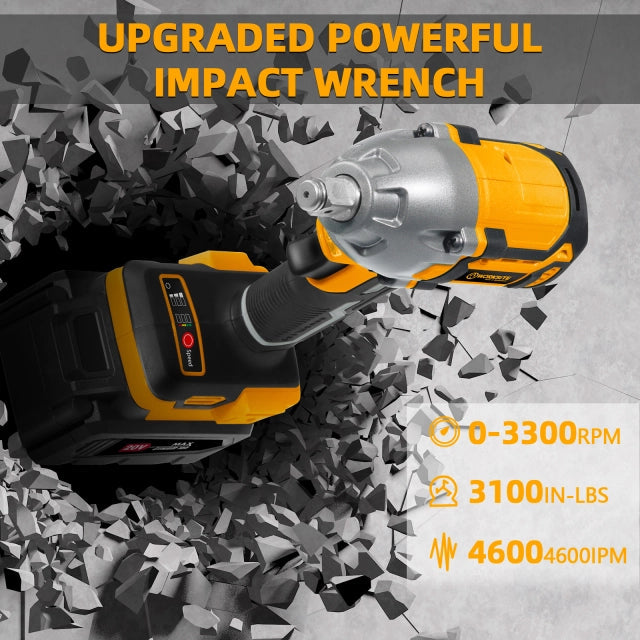 WORKSITE Brushless Cordless Impact Wrench 1/2 Inch 20V High Torque 4.0Ah Battery 280 ft-lbs(380 Nm) Impact Gun Tools No.CIW336 Worksite Power Tools