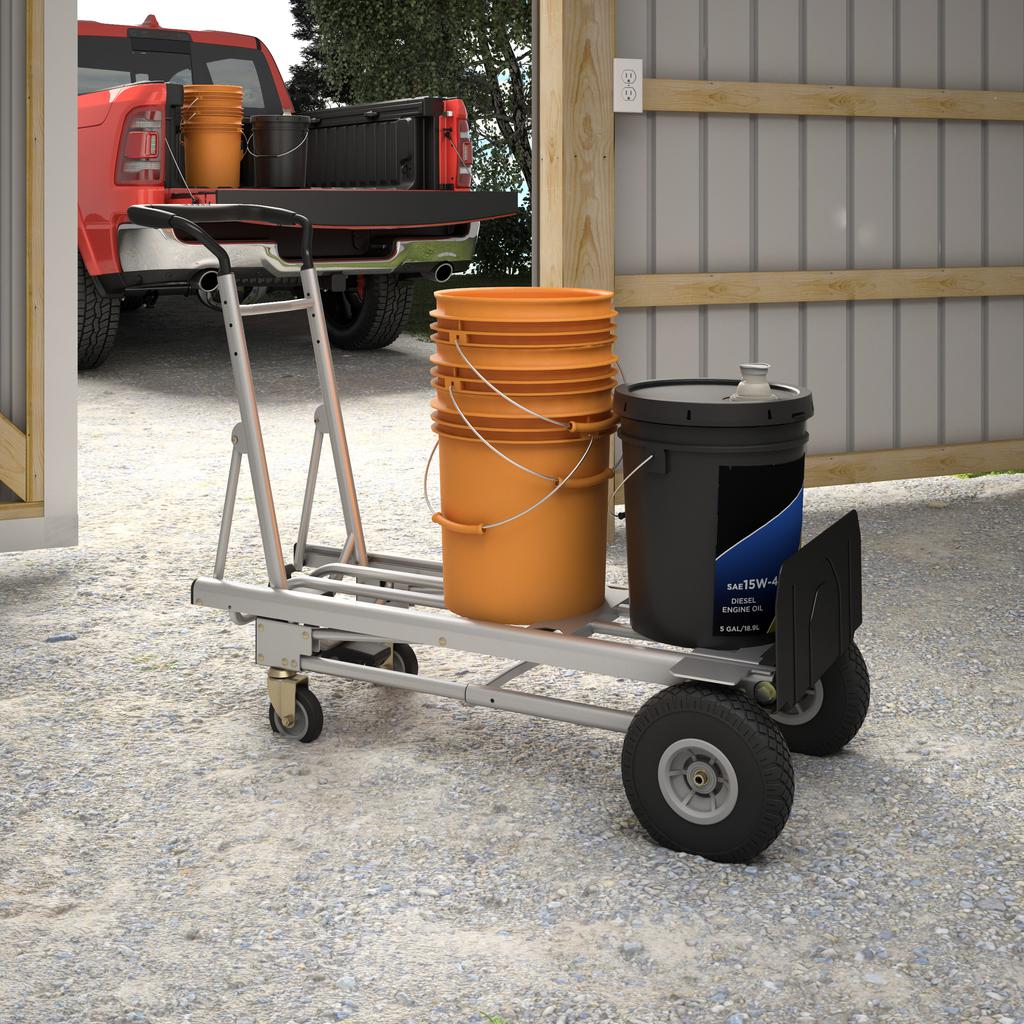 Cosco Handmick 3 In 1 Convertible Pneumatic 1000 Lbs Load Capacity 61" Height, 55-3/4" Length X 21" Width Hand Truck - Easily Converts To A 2 Wheel Upright, 4 Wheel Cart, Or An Assisted 4 Wheel Hand Truck - 206260 Ebuystt