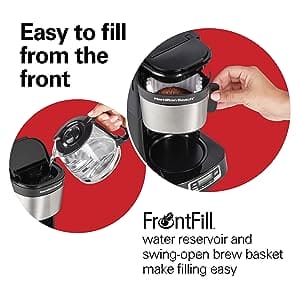 Hamilton Beach 5 Cup Compact Drip Coffee Maker with Programmable Clock, Glass Carafe, Auto Pause and Pour, Black & Stainless Steel (46111) ebuystt