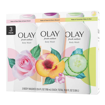 Olay Fresh Outlast Body Wash 3 Units / 700 mL / 23.6 oz This lower sulfate formula has 3 times more gentle cleansers than before-242564