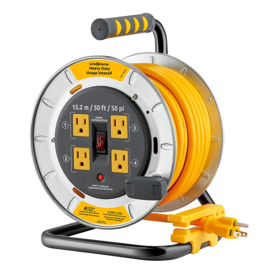 Link2Home Retractable Cord Reel with 4 Outlets 15.24 m / 50 ft. This reel is the perfect solution for any space, whether in your workshop, garage, or for outdoor activities.-472679 EBUYSTT