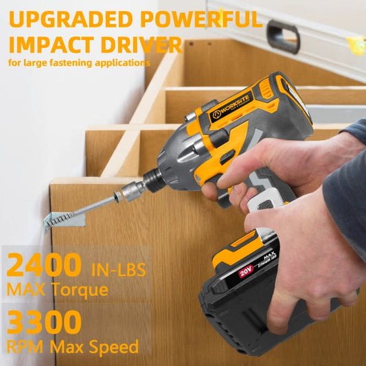 WORKSITE 20V Brushless Cordless Impact Driver 1/2 Inch  High Torque 300N.m Compact Handheld Variable Speed Electric Drivers-CIS336 Worksite Power Tools