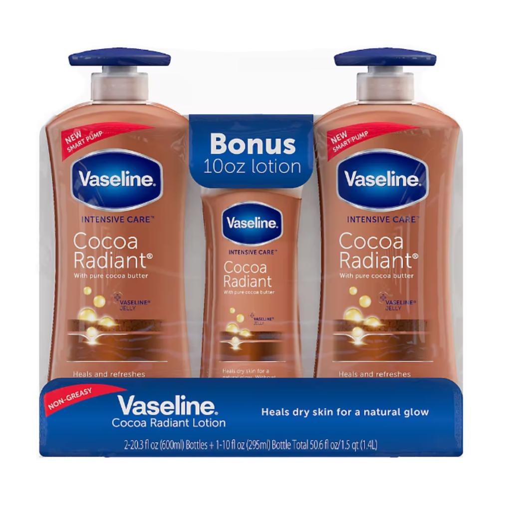 Vaseline Intensive Repair Lotion 50.6 oz /Lotion with pure cocoa butter. Non - Greasy. 2-20.3 oz Bottles + 1-10 oz Bottle. Total: 50.6 oz/ 26004 Ebuystt