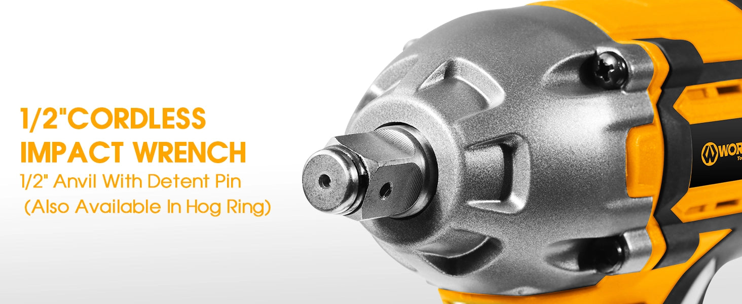 WORKSITE Brushless Cordless Impact Wrench 1/2 Inch 20V High Torque 4.0Ah Battery 280 ft-lbs(380 Nm) Impact Gun Tools No.CIW336 Worksite Power Tools