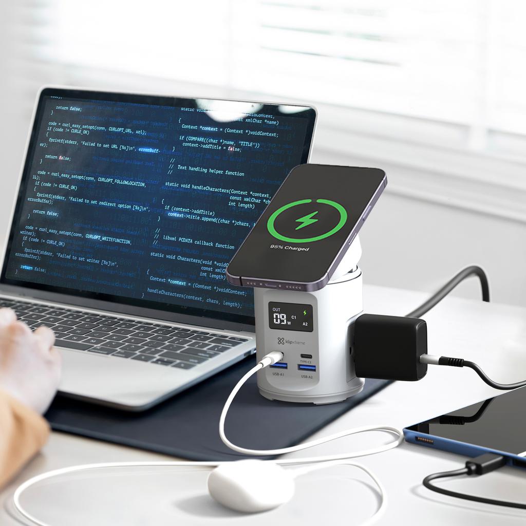 Klipxtreme 7-in-1 Charging Station with Top Wireless Base and Digital Monitoring Display - 498625 ebuystt