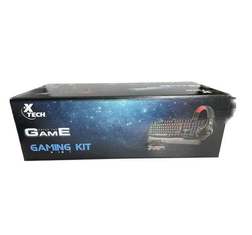 XTech Gaming Kit Keyboard, Mouse, and Headset - The set includes a backlit stereo gaming headset, a wired multimedia gaming keyboard with multi-color illumination, and 6 a Button gaming mouse - 452580